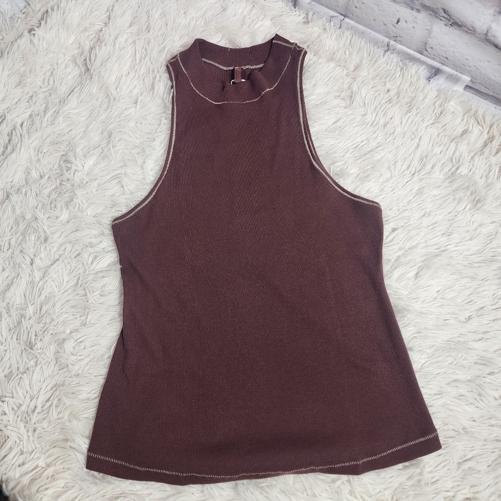 SKIMS COTTON RIB MOCK NECK TANK in Chocolate Size 4X - Picture 2 of 10